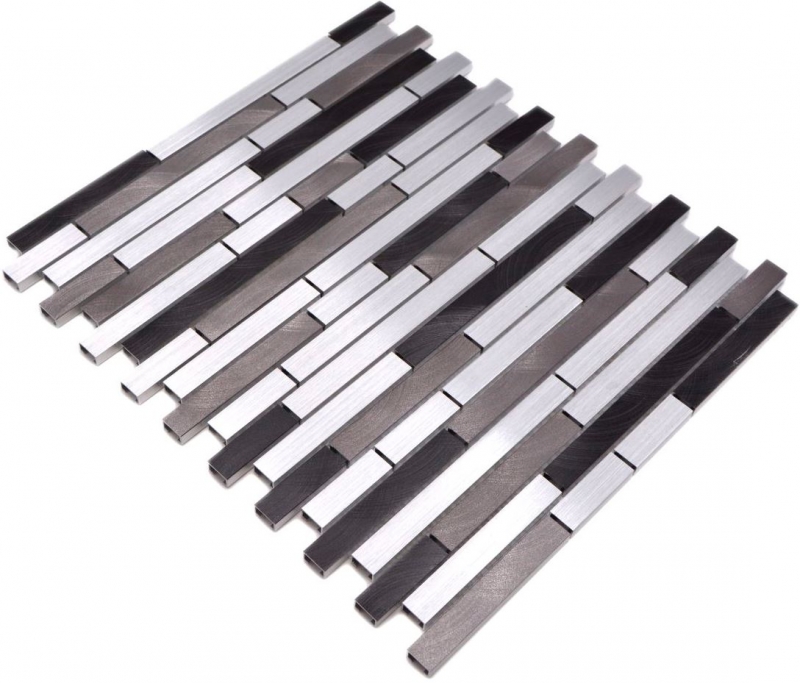 Muestra de mano mosaico azulejo aluminio compuesto aluminio alu gris negro azulejo backsplash cocina MOS49-0308_m