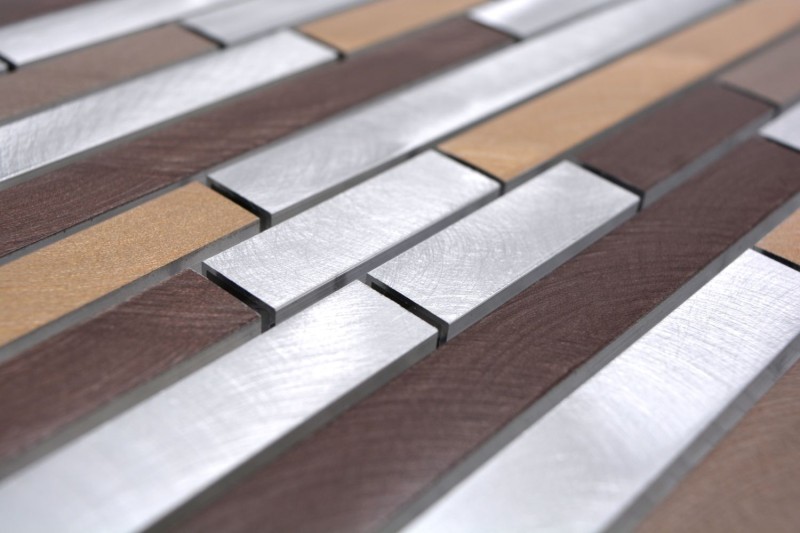 Muestra de mano mosaico azulejo aluminio beige marrón compuesto aluminio alu cobre azulejo backsplash cocina MOS49-A991_m