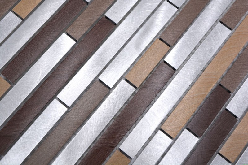 Muestra de mano mosaico azulejo aluminio beige marrón compuesto aluminio alu cobre azulejo backsplash cocina MOS49-A991_m