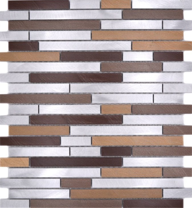 Muestra de mano mosaico azulejo aluminio beige marrón compuesto aluminio alu cobre azulejo backsplash cocina MOS49-A991_m