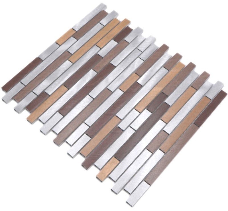 Muestra de mano mosaico azulejo aluminio beige marrón compuesto aluminio alu cobre azulejo backsplash cocina MOS49-A991_m