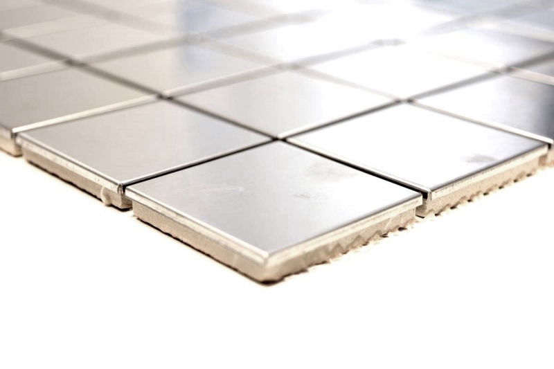 Muestra de mano mosaico azulejo acero inoxidable plata acero cepillado azulejo backsplash cocinaMOS129-48E_m