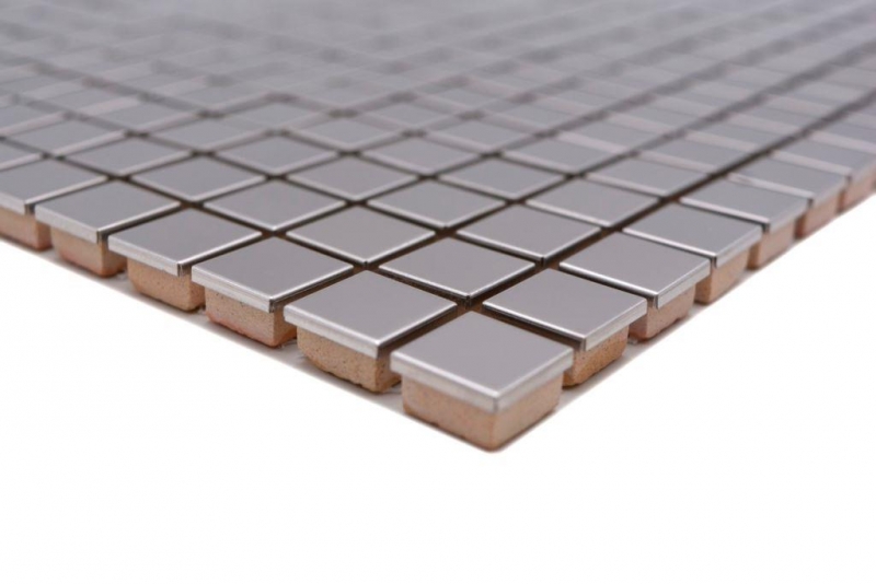 Muestra de mano mosaico azulejo acero inoxidable plata acero brillante azulejo backsplash cocina MOS129-15G_m