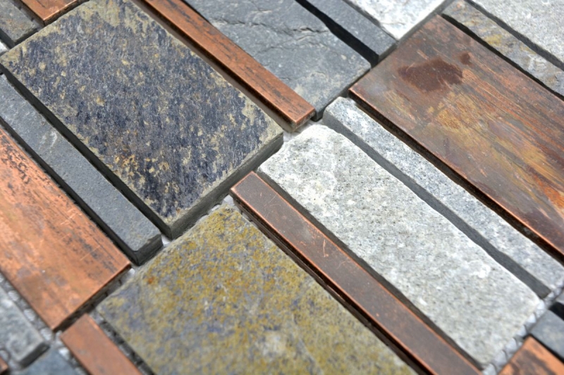 Muestra de mano mosaico azulejo cobre gris óxido cobre rectángulo piedra azulejo backsplash cocina MOS47-575_m