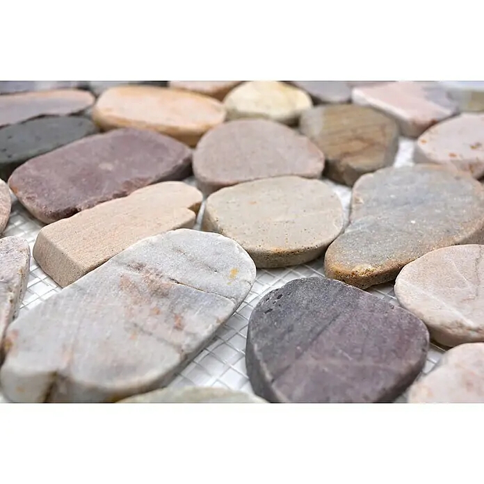 Muestra de mano mosaico azulejo río guijarro piedra guijarro corte beige gris rojo MOS30-0204_m