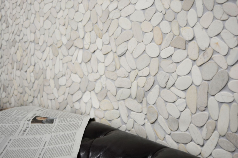 Muestra de mano mosaico azulejo río guijarro piedra guijarro corte blanco 5 7 MOS30-IN14_m