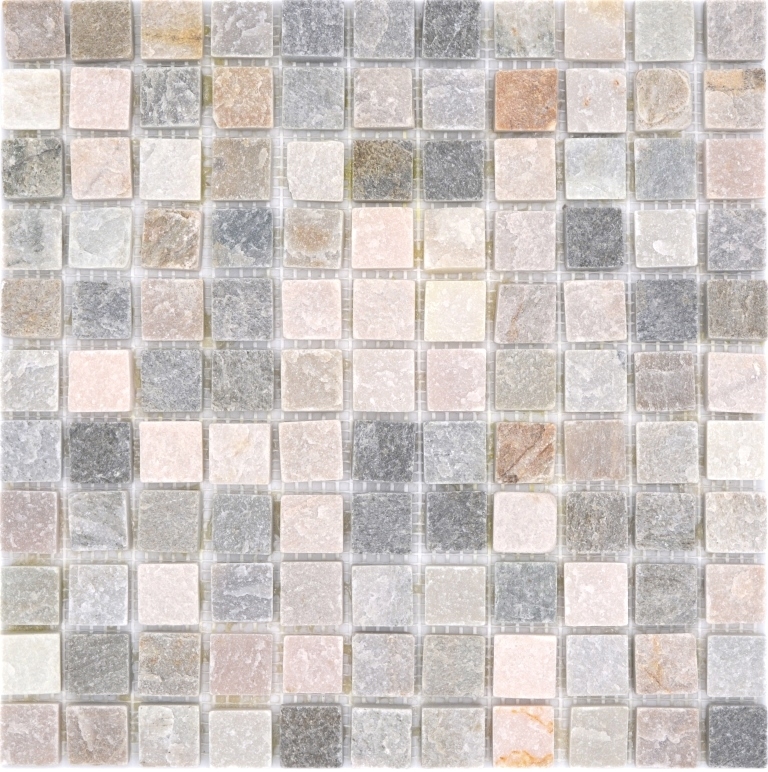 Muestra de mano mosaico azulejo cuarcita piedra natural cuarcita beige cocina splashback gris MOS36-0206_m