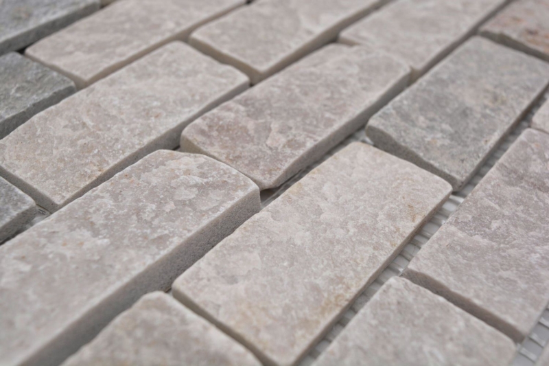 Muestra de mano mosaico azulejo cuarcita piedra natural ladrillo cuarcita cocina splashback beige gris MOS36-0208_m