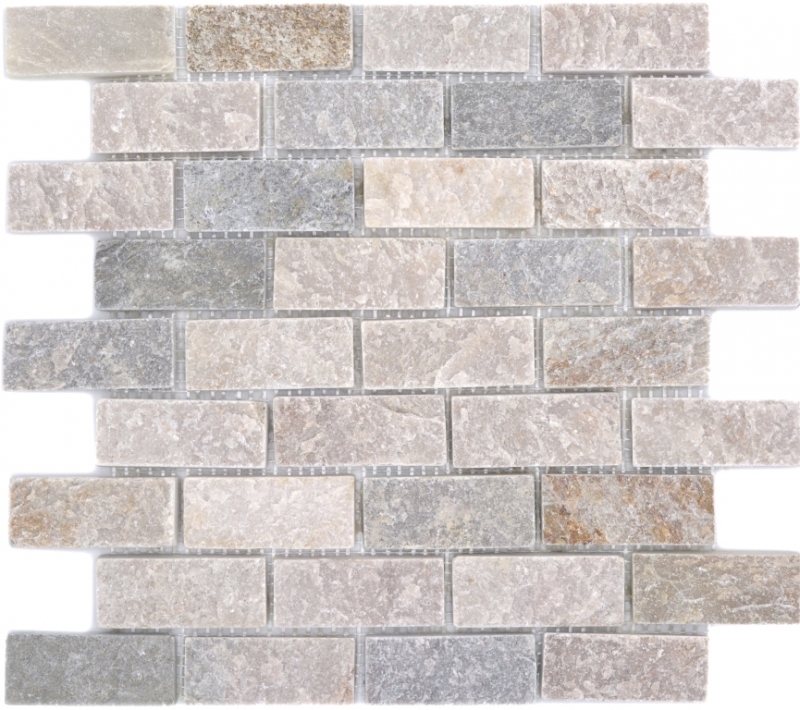 Muestra de mano mosaico azulejo cuarcita piedra natural ladrillo cuarcita cocina splashback beige gris MOS36-0208_m