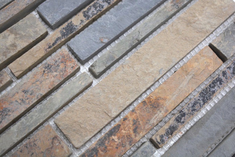 Muestra de mano mosaico azulejo pizarra piedra natural óxido ladrillo pizarra rústico pared revestimiento cocina azulejo MOS34-2525_m