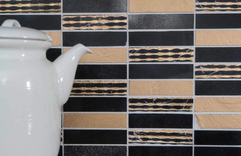 Muestra de mano mosaico azulejo mármol piedra natural rectángulo piedra talla oro negro MOS40-STN79_m