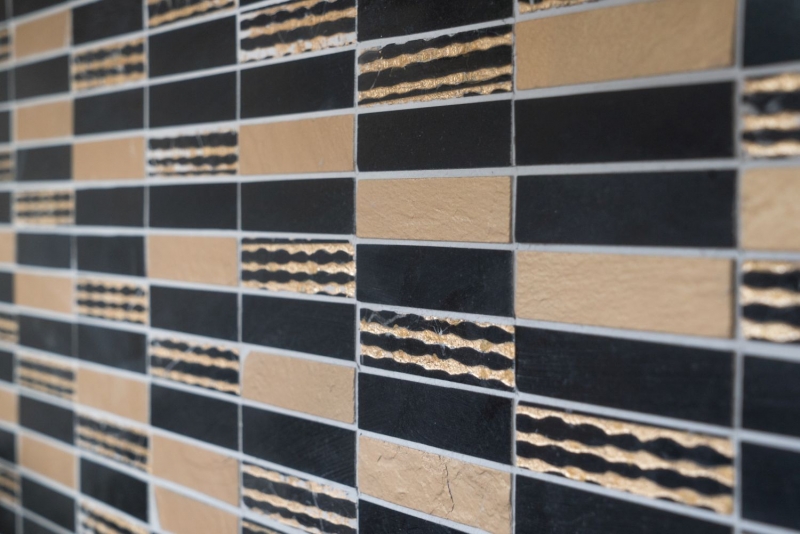 Muestra de mano mosaico azulejo mármol piedra natural rectángulo piedra talla oro negro MOS40-STN79_m