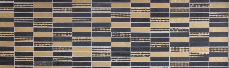 Muestra de mano mosaico azulejo mármol piedra natural rectángulo piedra talla oro negro MOS40-STN79_m