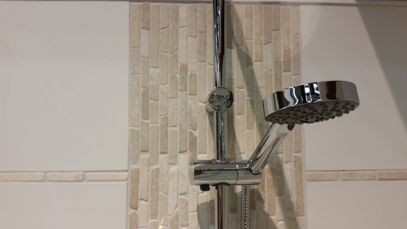 Muestra de mano mosaico azulejo mármol piedra natural blanco Ladrillo Botticino Anticato MOS40-0102_m