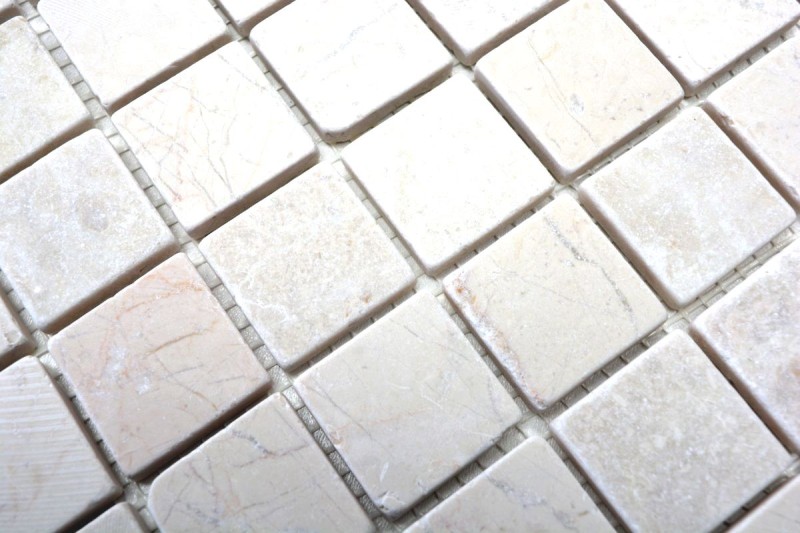 Muestra de mano mosaico azulejo mármol piedra natural blanco Botticino Anticato MOS42-0104_m