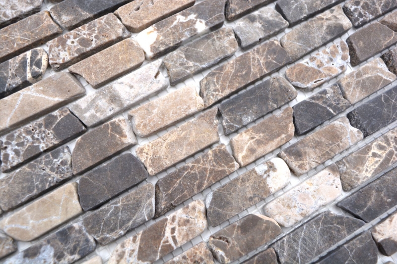Muestra de mano mosaico azulejo mármol piedra natural Ladrillo Impala marrón flameado MOS40-1304_m