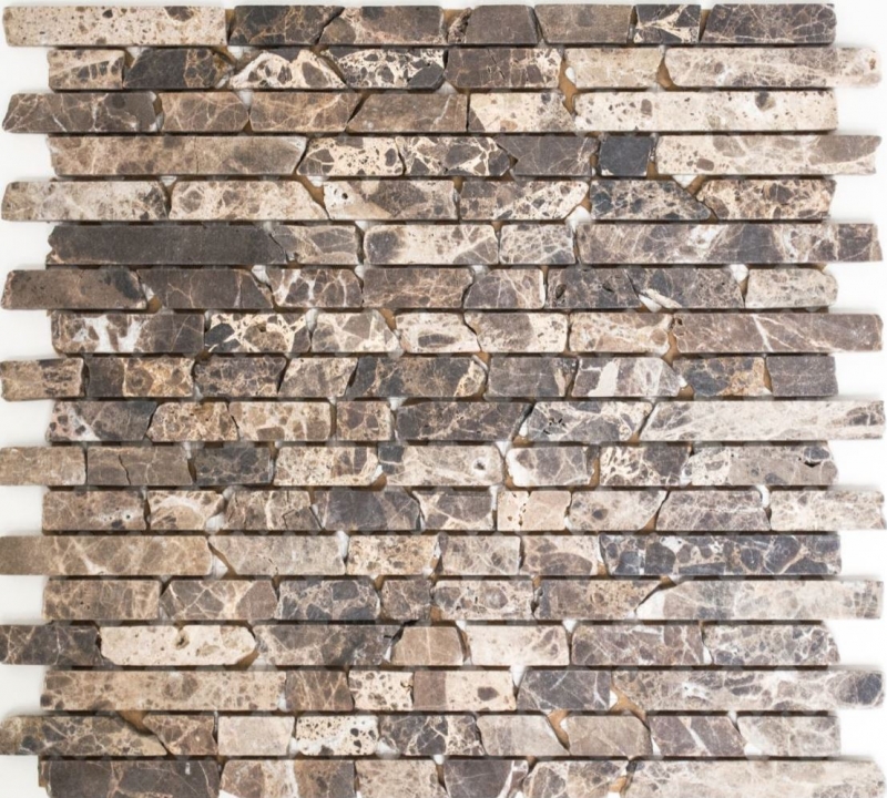 Muestra de mano mosaico azulejo mármol piedra natural Ladrillo Impala marrón flameado MOS40-1304_m