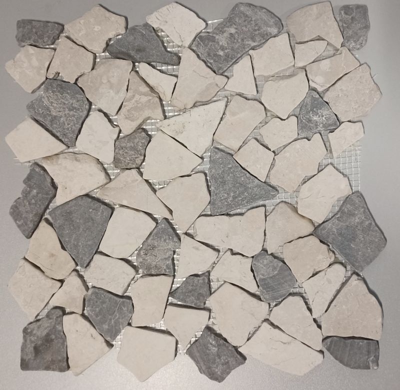 Muestra de mano mosaico azulejo mármol piedra natural gris beige cantera Ciot gris Botticino MOS44-0108_m