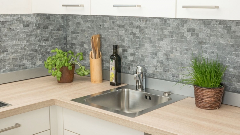 Muestra de mano mosaico piedra pared mármol piedra natural gris antracita Ladrillo Splitface gris Mármol 3D MOS40-48196_m