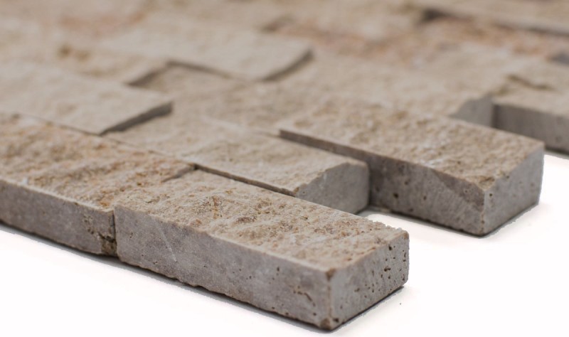 Muestra de mano mosaico pared de piedra Travertino piedra natural nogal Ladrillo Splitface Noce Travertino 3D MOS43-44248_m