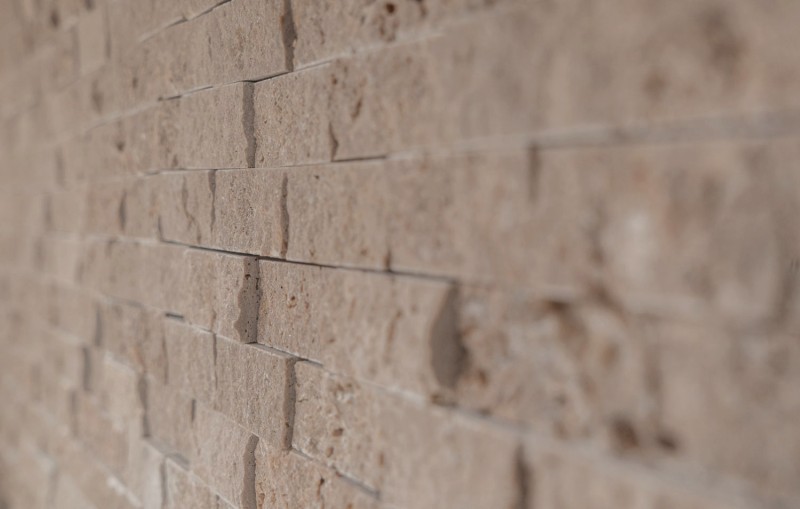 Muestra de mano mosaico pared de piedra Travertino piedra natural nogal Ladrillo Splitface Noce Travertino 3D MOS43-44248_m