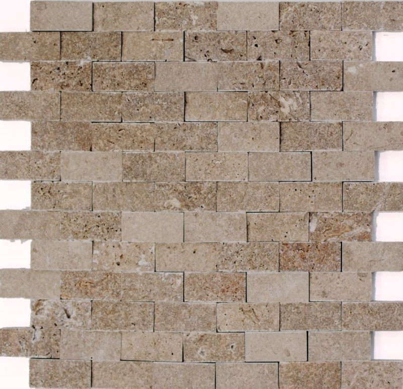 Muestra de mano mosaico pared de piedra Travertino piedra natural nogal Ladrillo Splitface Noce Travertino 3D MOS43-44248_m