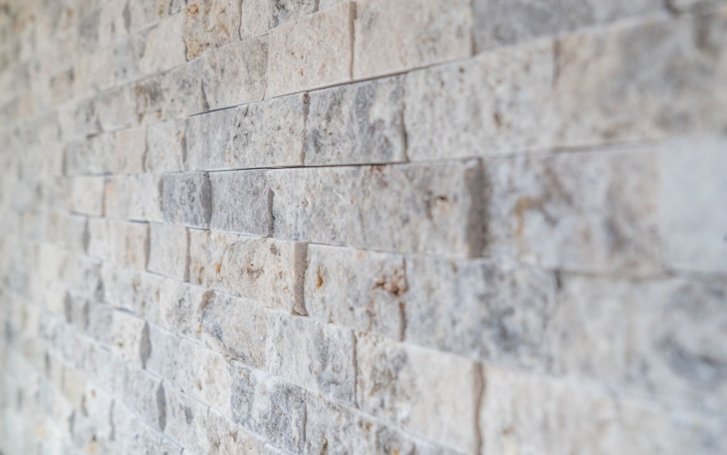 Muestras de mano mosaico piedra pared Travertino piedra natural blanco gris Ladrillo Splitface plata Travertino 3D MOS43-47248_m