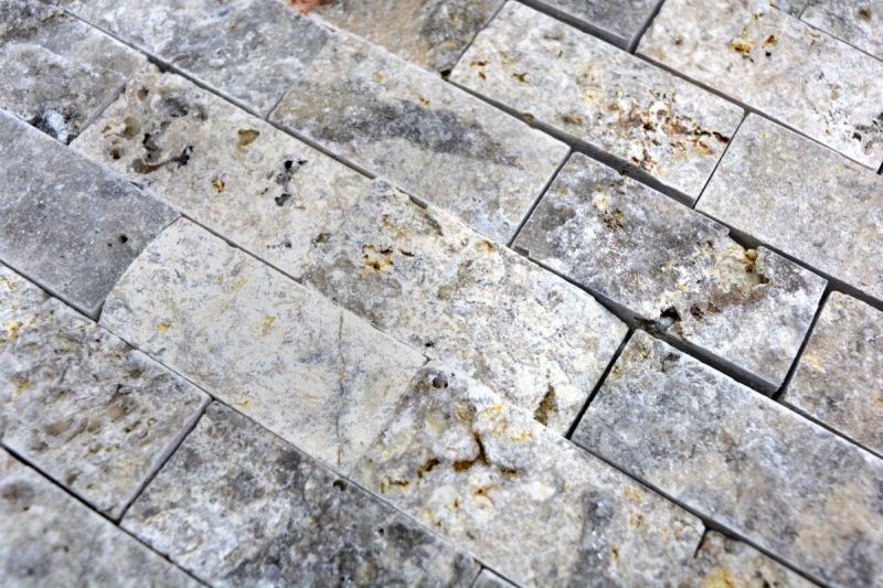 Muestras de mano mosaico piedra pared Travertino piedra natural blanco gris Ladrillo Splitface plata Travertino 3D MOS43-47248_m