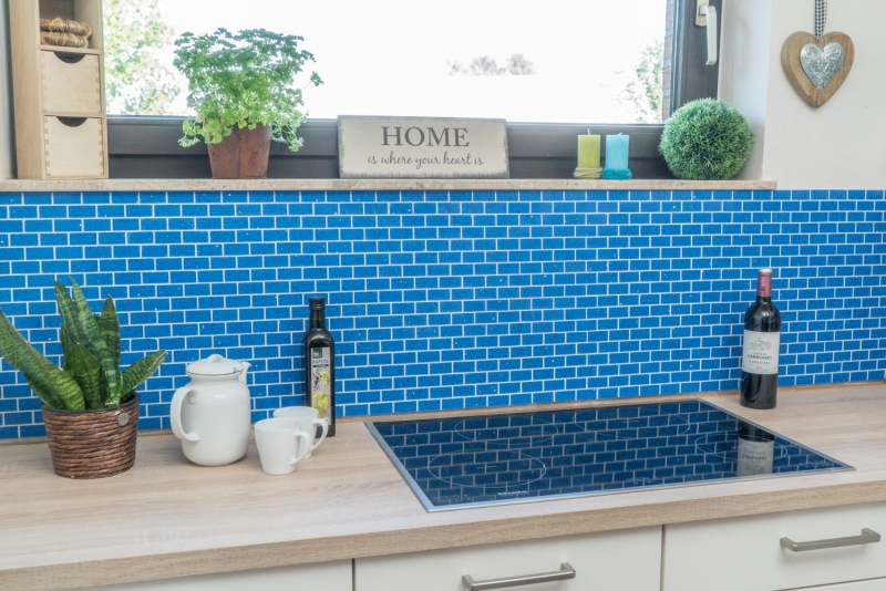 Mano muestra mosaico cocina splashback cuarzo compuesto piedra artificial Ladrillo Artificial azul MOS46-ASMB5_m