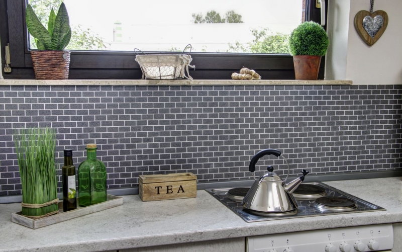 Muestra de mano mosaico azulejo backsplash cuarzo compuesto piedra artificial Ladrillo Artifical gris MOS46-0204_m