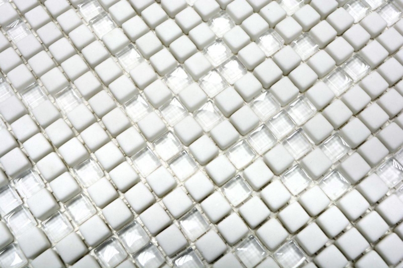 Muestra de mano azulejo mosaico ECO Reciclaje GLAS Esmalte vidrio blanco mate MOS140-07W_m