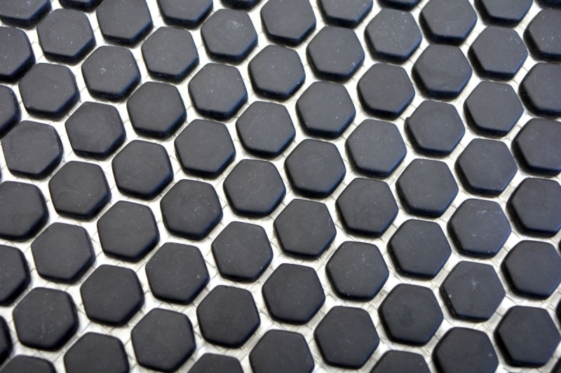 Muestra de mano mosaico ECO Reciclaje GLAS Hexágono Esmalte negro mate MOS140-HX11B_m