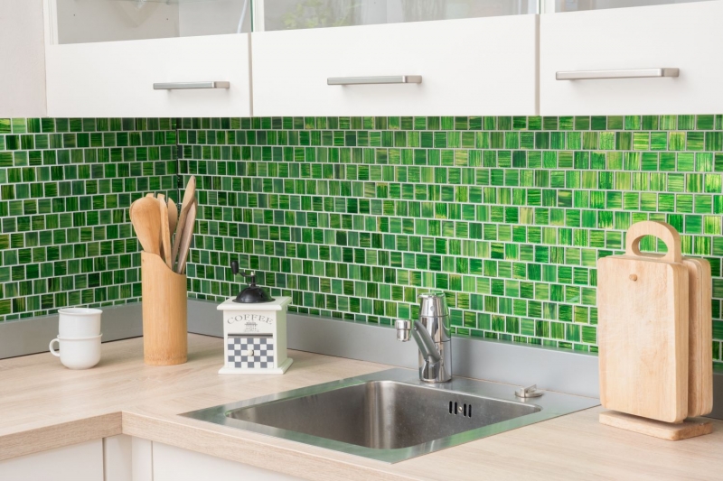 Muestra de mano mosaico mosaico de vidrio translúcido Estructura de cristal verde claro esmerilado MOS68-CF43_m