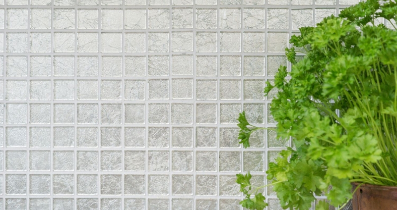 Muestra de mano azulejo mosaico Mosaico de vidrio translúcido Estructura de plata cristal BAÑO WC Cocina PARED MOS68-4SB11_m