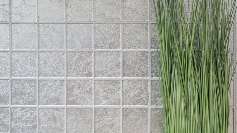 Muestra de mano azulejo mosaico Mosaico de vidrio translúcido Estructura de plata cristal BAÑO WC Cocina PARED MOS68-4SB21_m