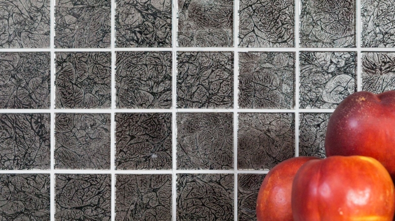 Muestra de mano mosaico azulejo Mosaico de vidrio translúcido Estructura de cristal negro MOS126-CM4BL22_m