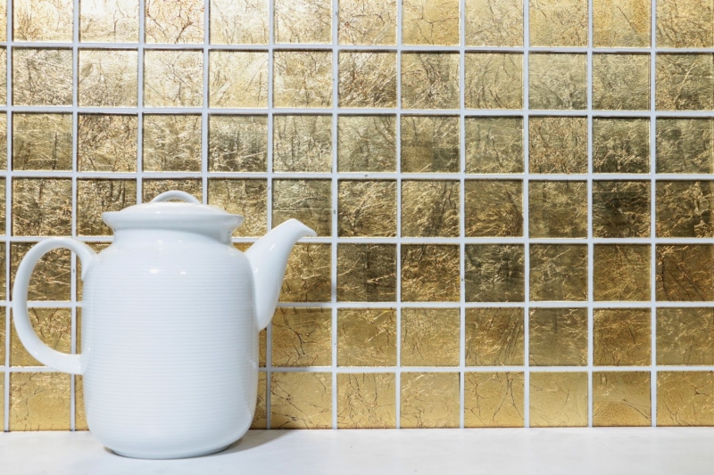 Muestra de mano mosaico azulejo Mosaico de vidrio translúcido Estructura de oro cristal MOS120-0746_m