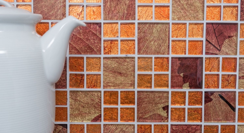Muestra de mano mosaico azulejo Mosaico de vidrio combinado translúcido Crystal Sunrise naranja MOS88-8SRO_m