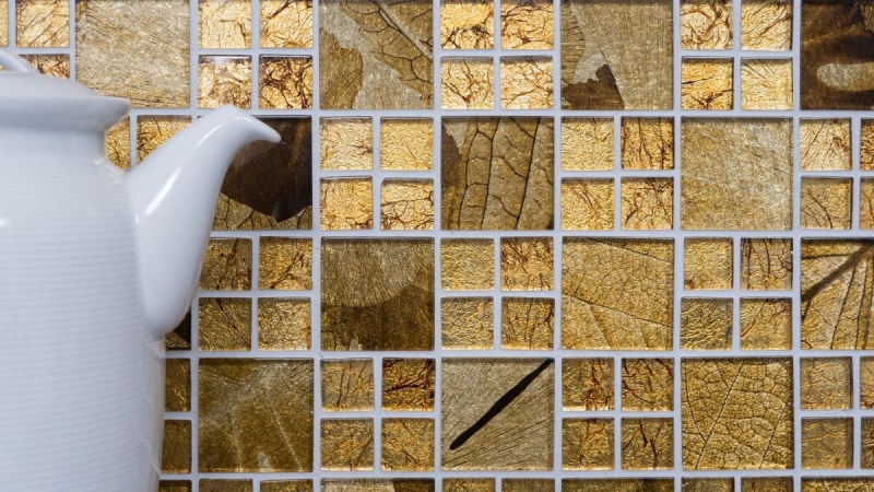 Muestra de mano mosaico azulejo Mosaico de vidrio combinado translúcido Cristal Oro del desierto MOS88-8DSG_m