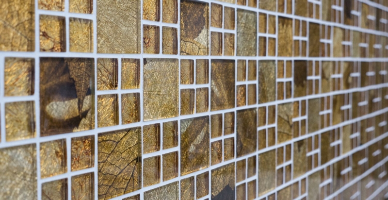Muestra de mano mosaico azulejo Mosaico de vidrio combinado translúcido Cristal Oro del desierto MOS88-8DSG_m