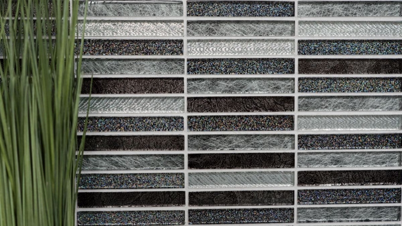 Muestra de mano mosaico azulejo translúcido varillas mosaico de vidrio Crystal Day plata MOS87-STDS_m