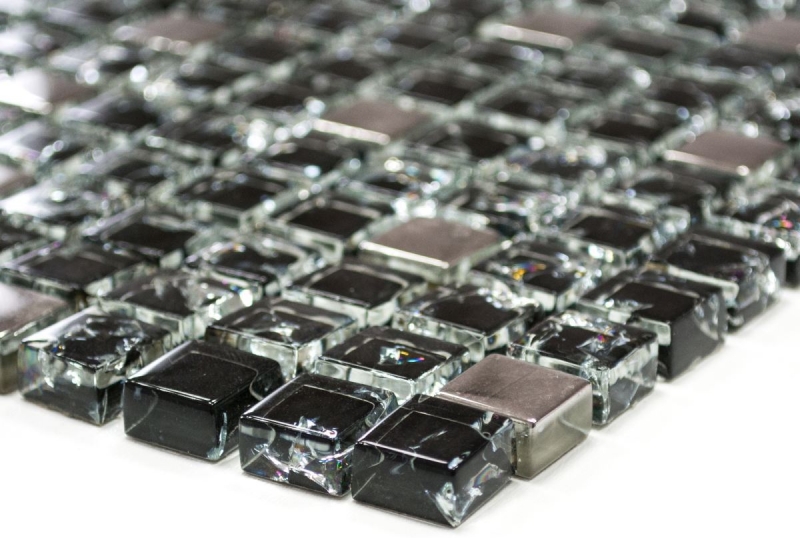 Muestra de mano mosaico azulejo Translúcido negro plata Mosaico de vidrio Cristal EP negro plata MOS92-1099_m