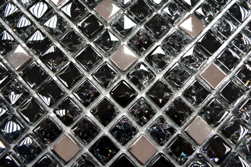Muestra de mano mosaico azulejo Translúcido negro plata Mosaico de vidrio Cristal EP negro plata MOS92-1099_m