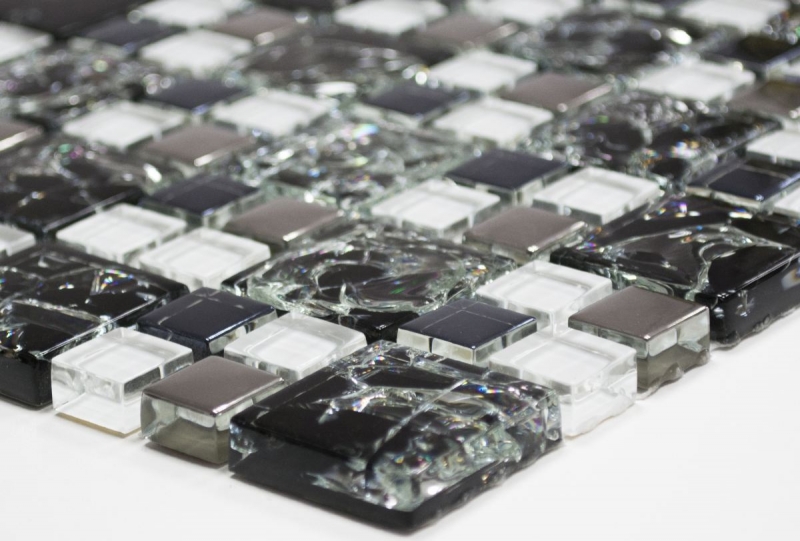 Muestra de mano mosaico azulejo translúcido negro plata combinación mosaico de vidrio Cristal EP negro claro plata MOS88-k1499_m