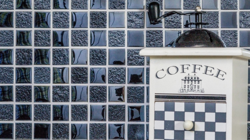 Muestra de mano mosaico azulejo translúcido negro mosaico de vidrio cristal lustre negro MOS88-8LU89_m