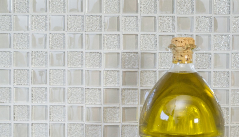 Muestra de mano mosaico azulejo Azulejo espejo translúcido blanco Mosaico de vidrio Cristal lustre blanco MOS88-8LU90_m