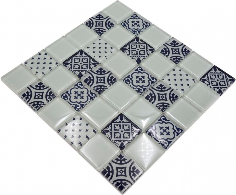 Muestra de mano retro vintage mosaico azulejo translúcido blanco vidrio mosaico cristal óptico blanco MOS78B-0103_m