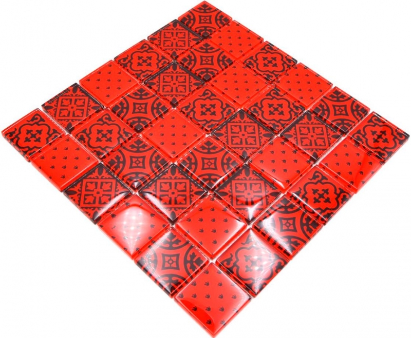 Muestra de mano retro vintage mosaico azulejo translúcido rojo vidrio mosaico cristal mirada rojo MOS78B-0902_m