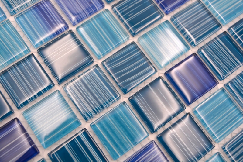 Muestra de mano mosaico azulejo Mosaico de vidrio azul translúcido Azul cristal MOS64-0409_m