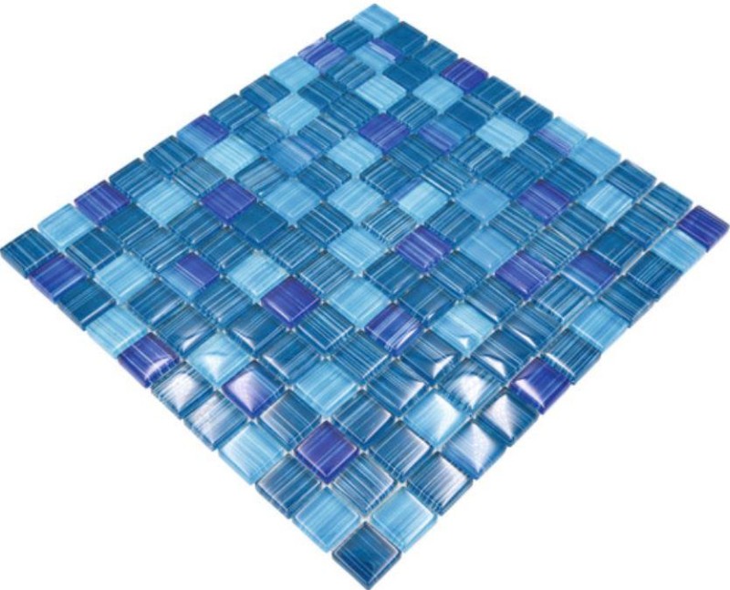 Muestra de mano mosaico azulejo Mosaico de vidrio azul translúcido Azul cristal MOS74-0409_m